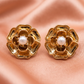 Golden Floral Pearl Stud Earrings