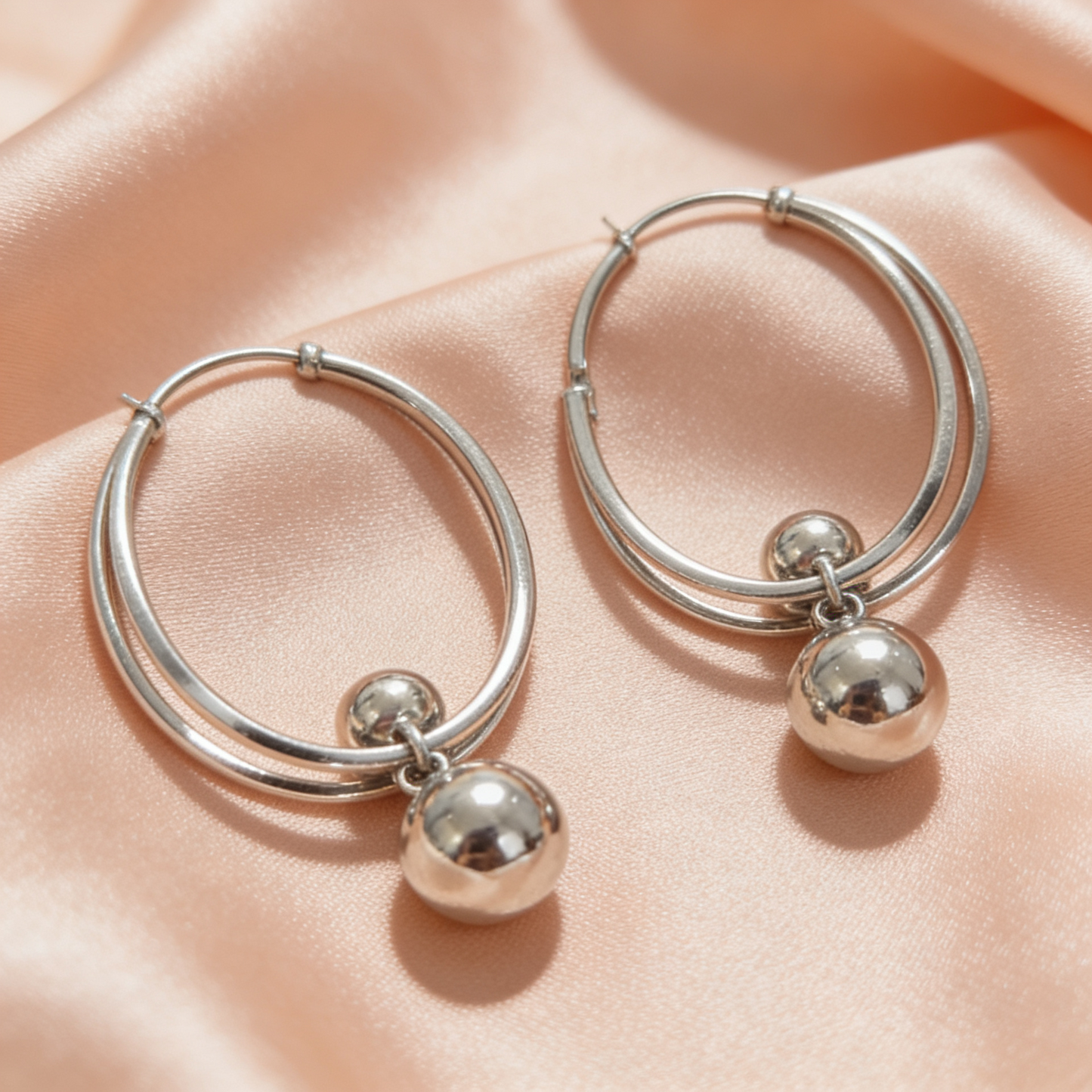 Silver Beaded Drop Earrings