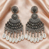 Oxidised Silver Shell Charm Chandbali Earrings