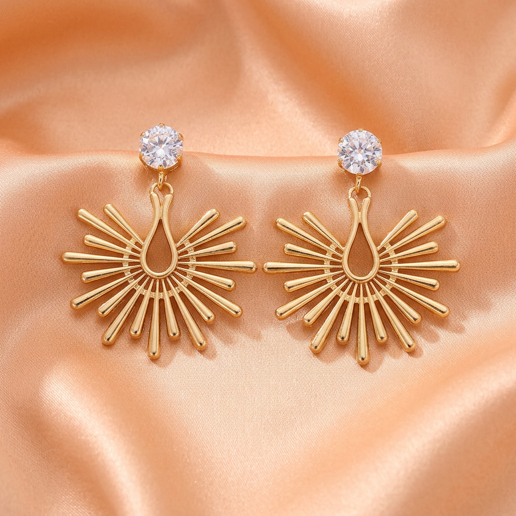 Gold Radiant Sunburst Crystal Drop Earrings