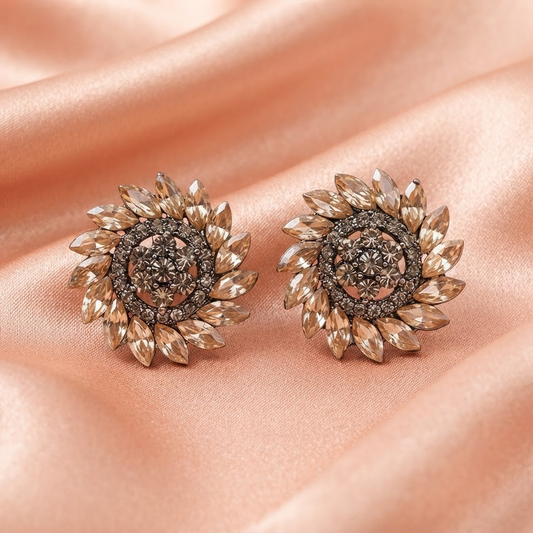 Golden Sunflower Crystal Stud Earrings
