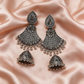 Oxidised Silver Floral Fan Jhumka Earrings
