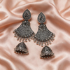 Oxidised Silver Floral Fan Jhumka Earrings
