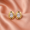 Big Stone Stud Gold Crystal Earrings