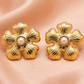 Golden Floral Pearl Stud Earrings