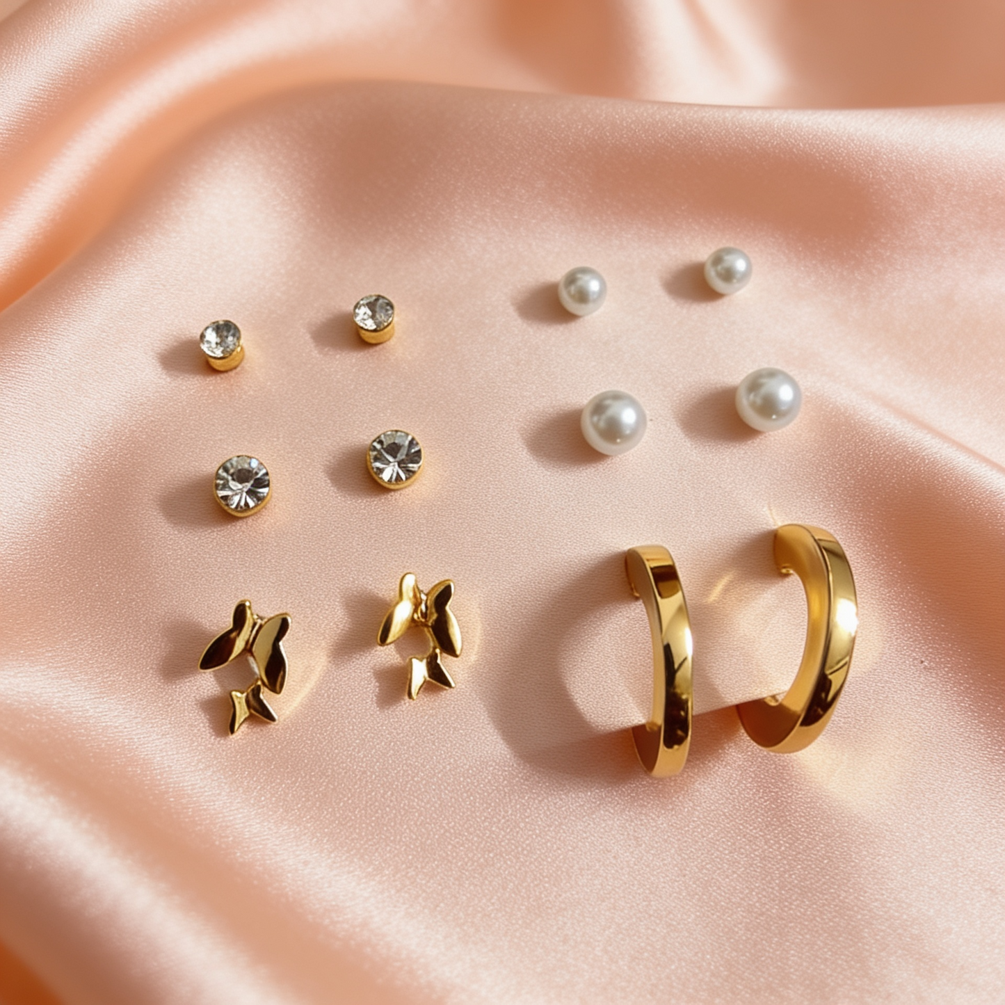 Golden Butterfly & Pearl 6-Pair Earring Combo