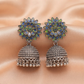 Peacock Bloom Oxidised Silver Jhumka Earrings