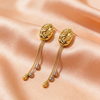 Beetle Rose Design Golden Long Earrings