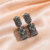 Huge Dome Stoned Oxidised Silver Leaf Design Jhumkas | BME