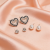 Silver Heart, Crystal & Pearl Stud Earrings Set