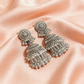 Circle Lobe Long Hanging Oxidised Jhumka Earrings