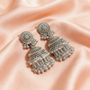 Circle Lobe Long Hanging Oxidised Jhumka Earrings | BME