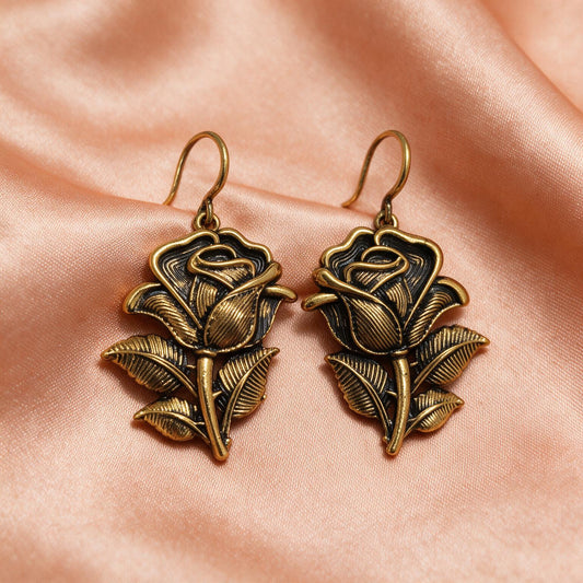 Antique Gold Rose Flower Earrings