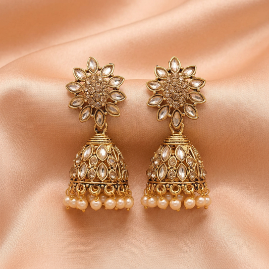 Gold-Tone Pearl Drop Jhumka Earrings
