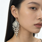 Oxidised Silver Mirror Pearl Fringe Kashmiri Earrings