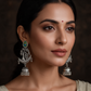 Oxidised Silver Peacock Design Jhumka Earrings With Ghungroo For Women