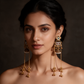 Antique Gold Plated Multicolor Stone Long Jhumka Earrings