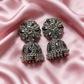 Oxidised Silver Designer Jhumka Earrings with Stone Detailing