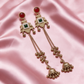 Gold Plated Green Stone Long Jhumka Earrings