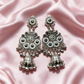 Oxidised Silver Pearl Stone Jhumka Earrings