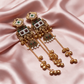 Antique Gold Plated Multicolor Stone Long Jhumka Earrings