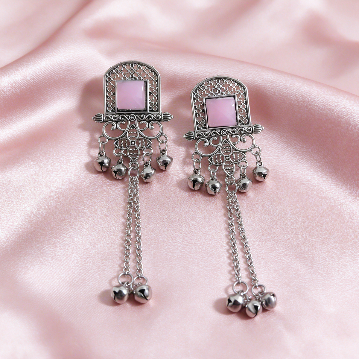 Oxidised Silver Turquoise Blue Stone Dangler Earrings For Women