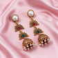 Antique Gold Pearl Stone Jhumka Earrings For Women