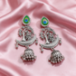 Oxidised Silver Peacock Design Jhumka Earrings With Ghungroo For Women