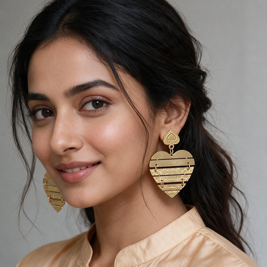 Golden Heart Statement Drop Earrings