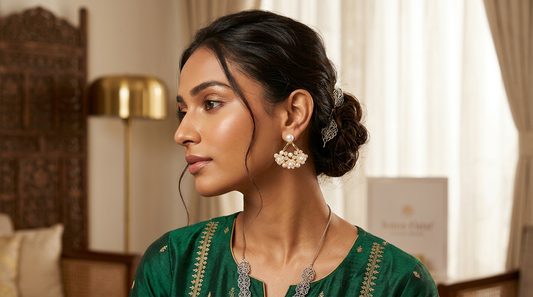 Pearl Floral Crystal Drop Earrings