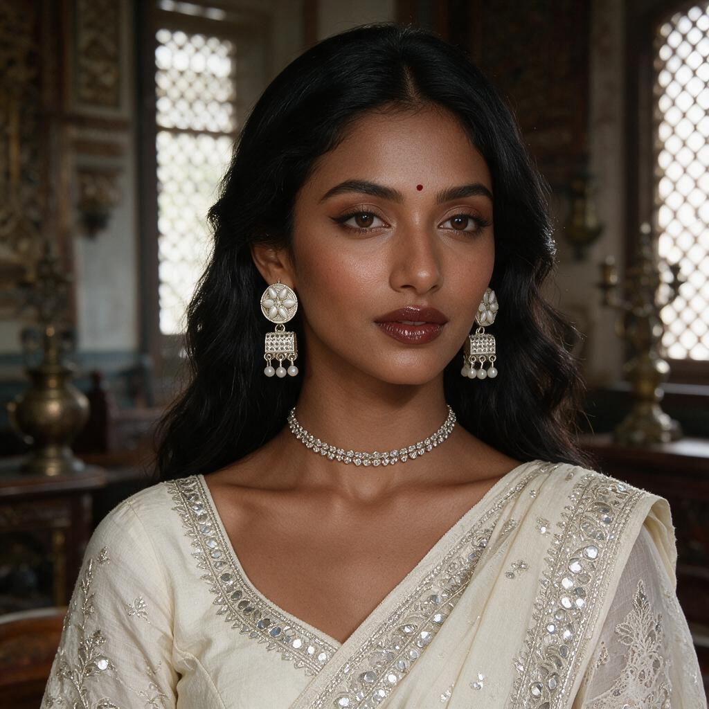 Silver Floral Pearl Drop Jhumka Earrings