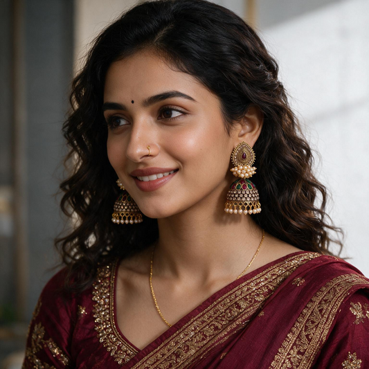 Multicolour Kundan Pearl Jhumka Earrings
