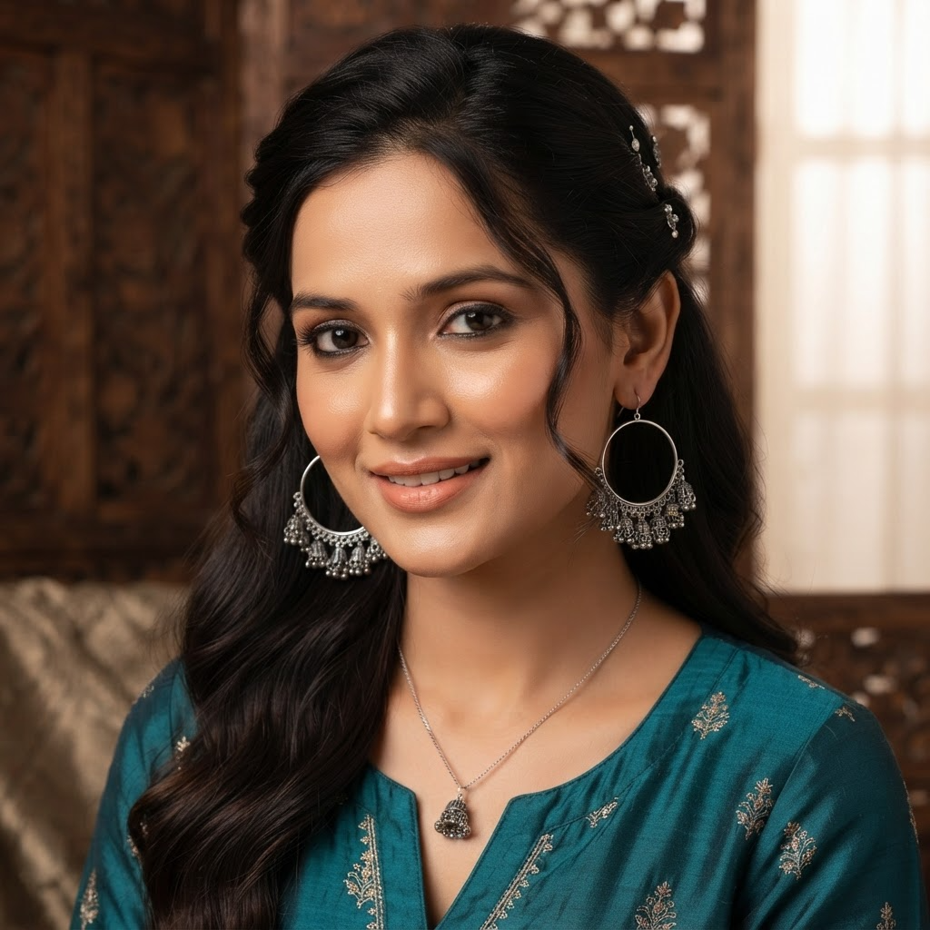 Oxidised Silver Hoop Jhumka Earrings