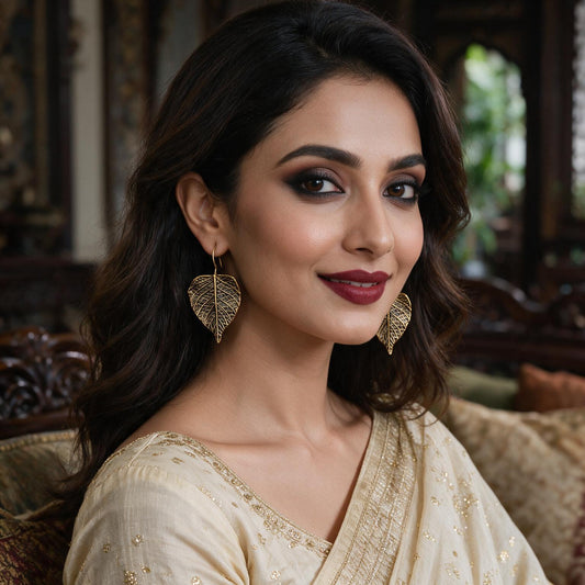 Antique Gold Leaf Design Drop Earrings