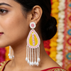 Pink nd Yellow Beaded Drop Earrings