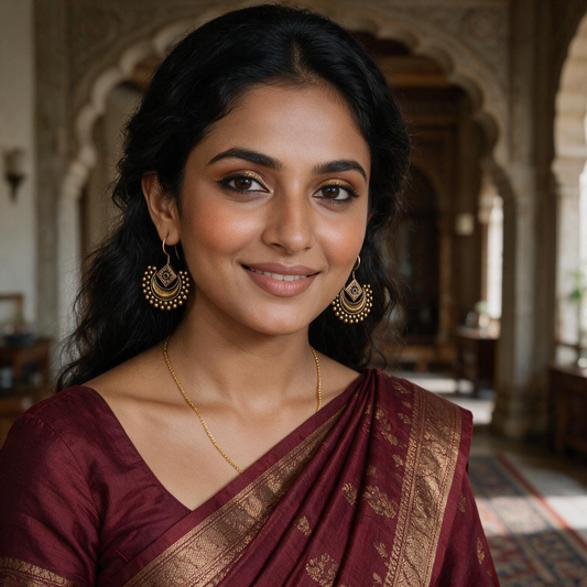 Antique Gold Oxidised Chandbali Jhumka Earrings