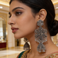 Oxidised Silver Floral Mirror Jhumka Earrings