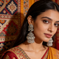 Circle Lobe Long Hanging Oxidised Jhumka Earrings