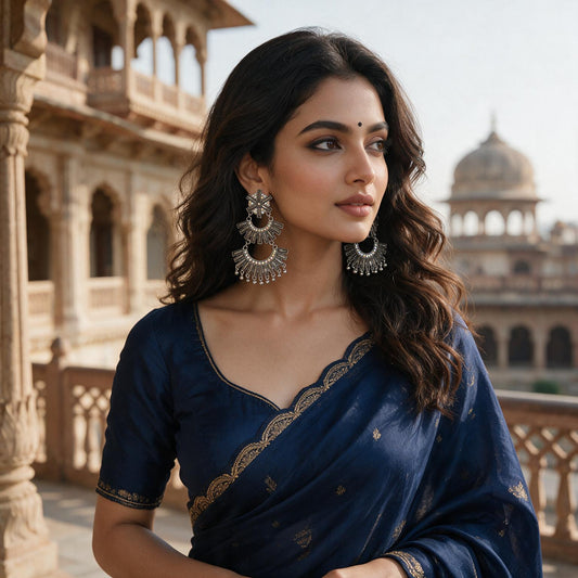 Black Crystal Geometric Chandbali Earrings