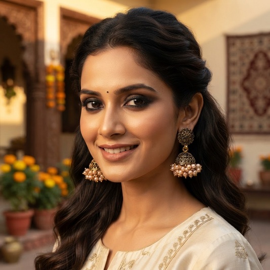 Antique Gold Pearl Cluster Jhumka Earrings