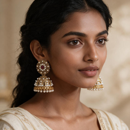Antique Pearl Embellished Royal Jhumka Earrings