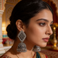 Oxidised Silver Diamond Mirror Jhumka Earrings