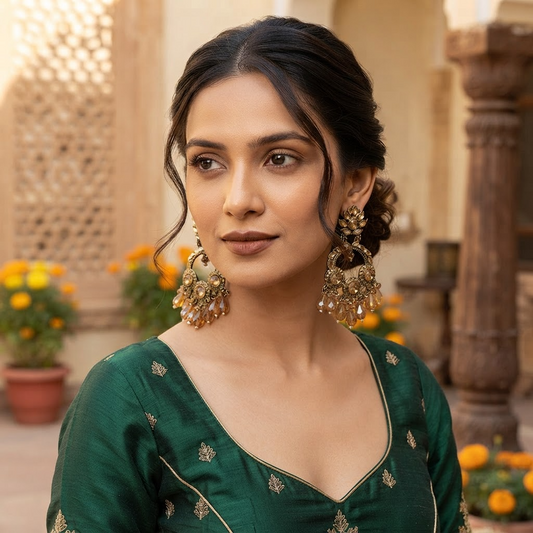 Golden Champagne Chandbali Earrings