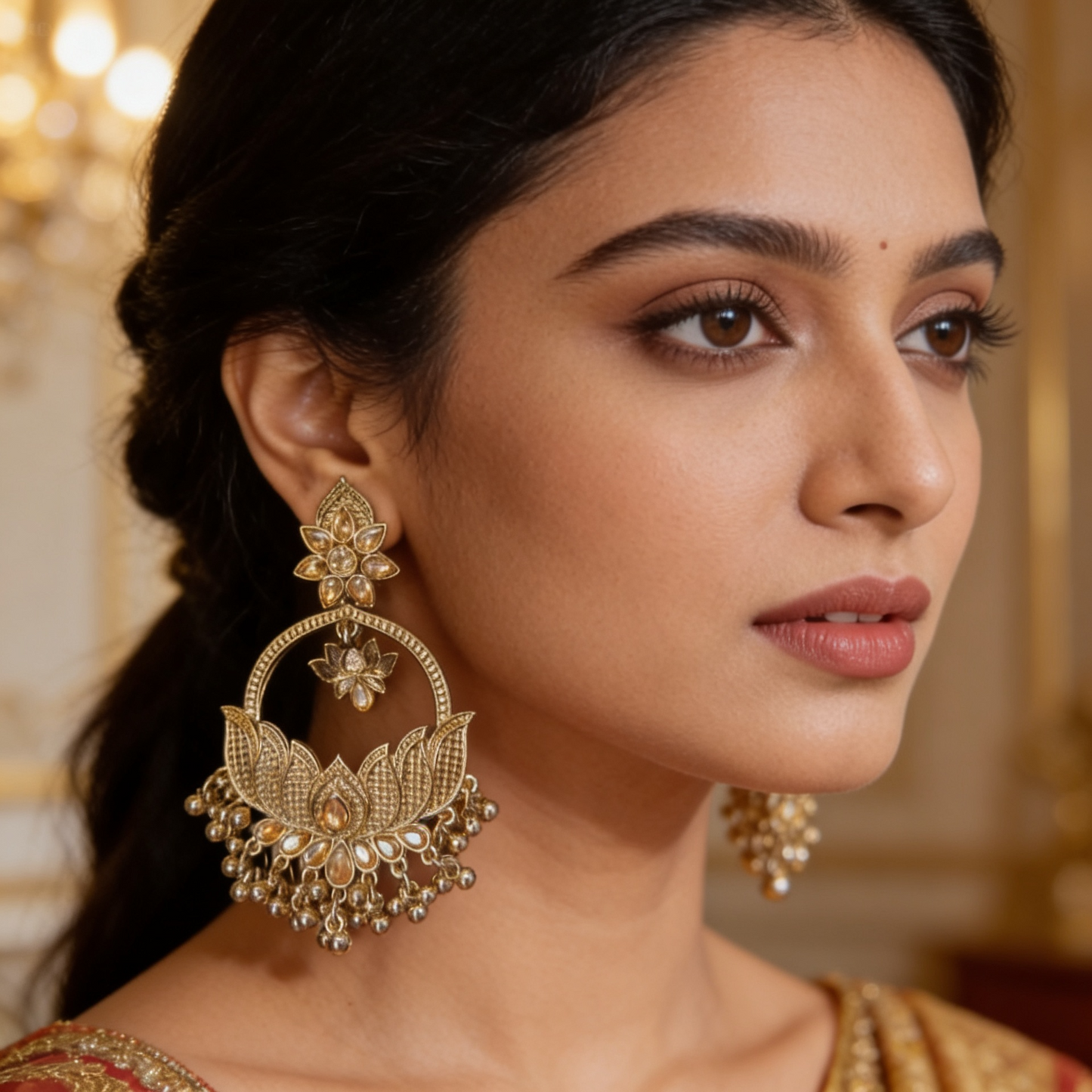 Lotus Big Golden Statement Earrings