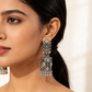 Huge Dome Stoned Oxidised Silver Leaf Design Jhumka Earrings