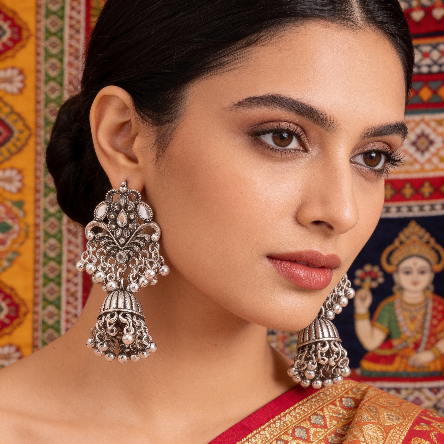 Oxidised Silver Heavy Jhumka Earrings