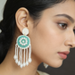 Green nd White Beads Drop Earrings