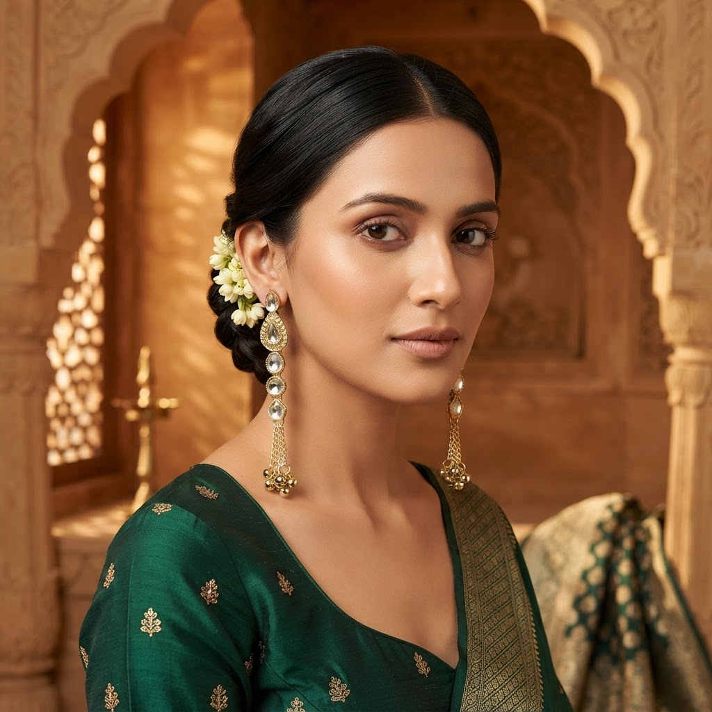 Gold Kundan Long Tassel Earrings