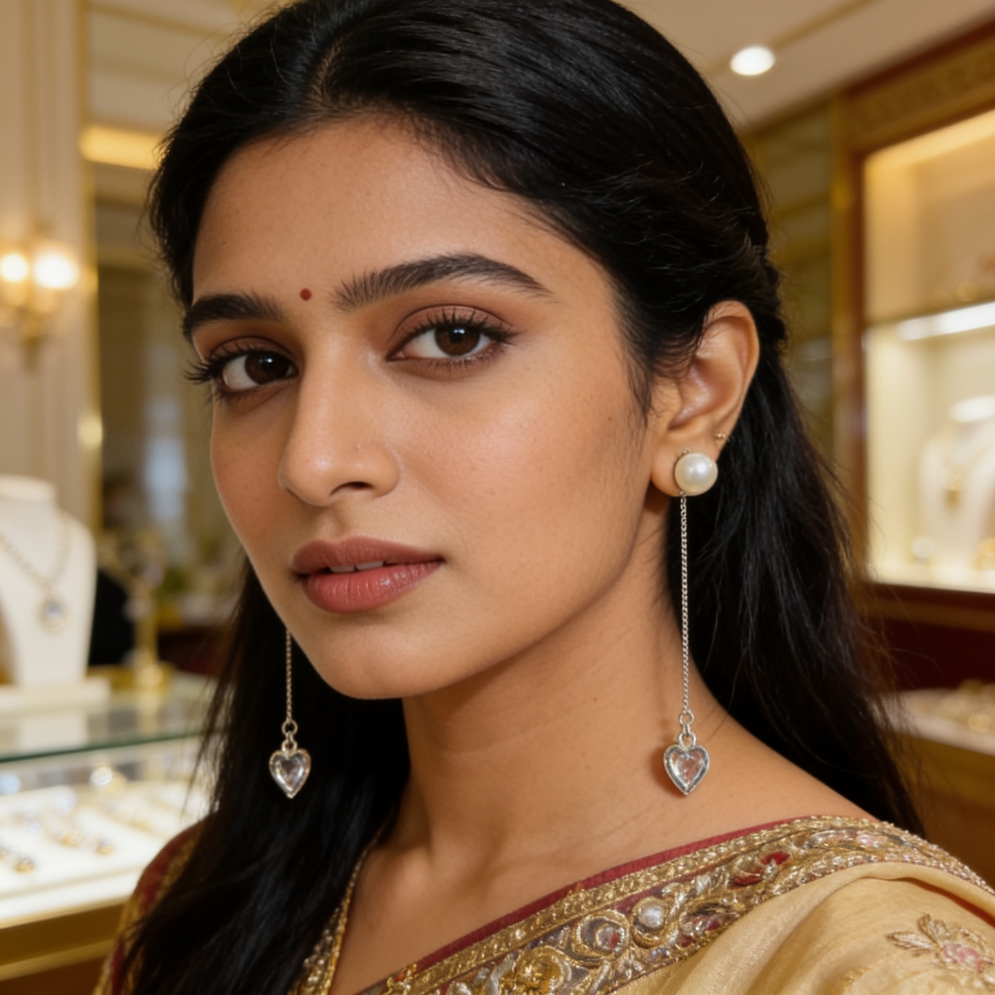 Heart Moti Latkan Earrings