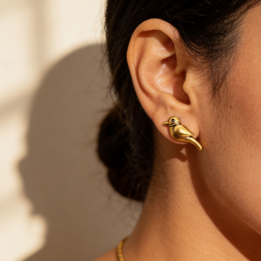 Sparrow Stud Antique Gold Earrings